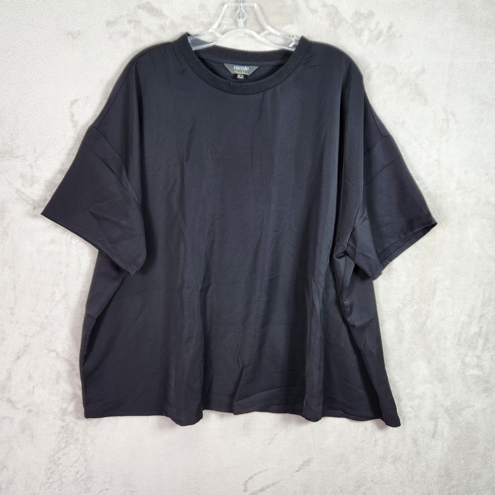 nicole Nicole Miller Top Womens Large Very Black‎ Short Sleeve Crewneck A667782